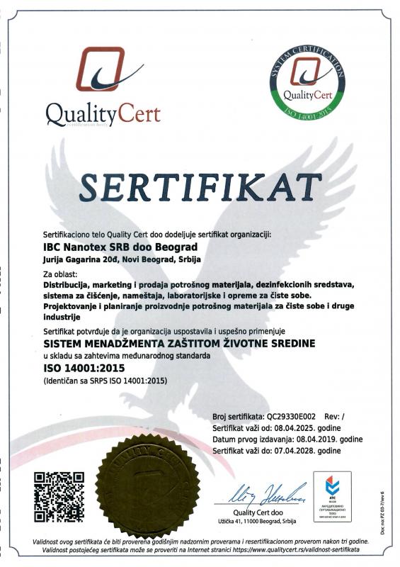 Sertifikat ISO 14001:2015 Sertifikat ISO 14001:2015